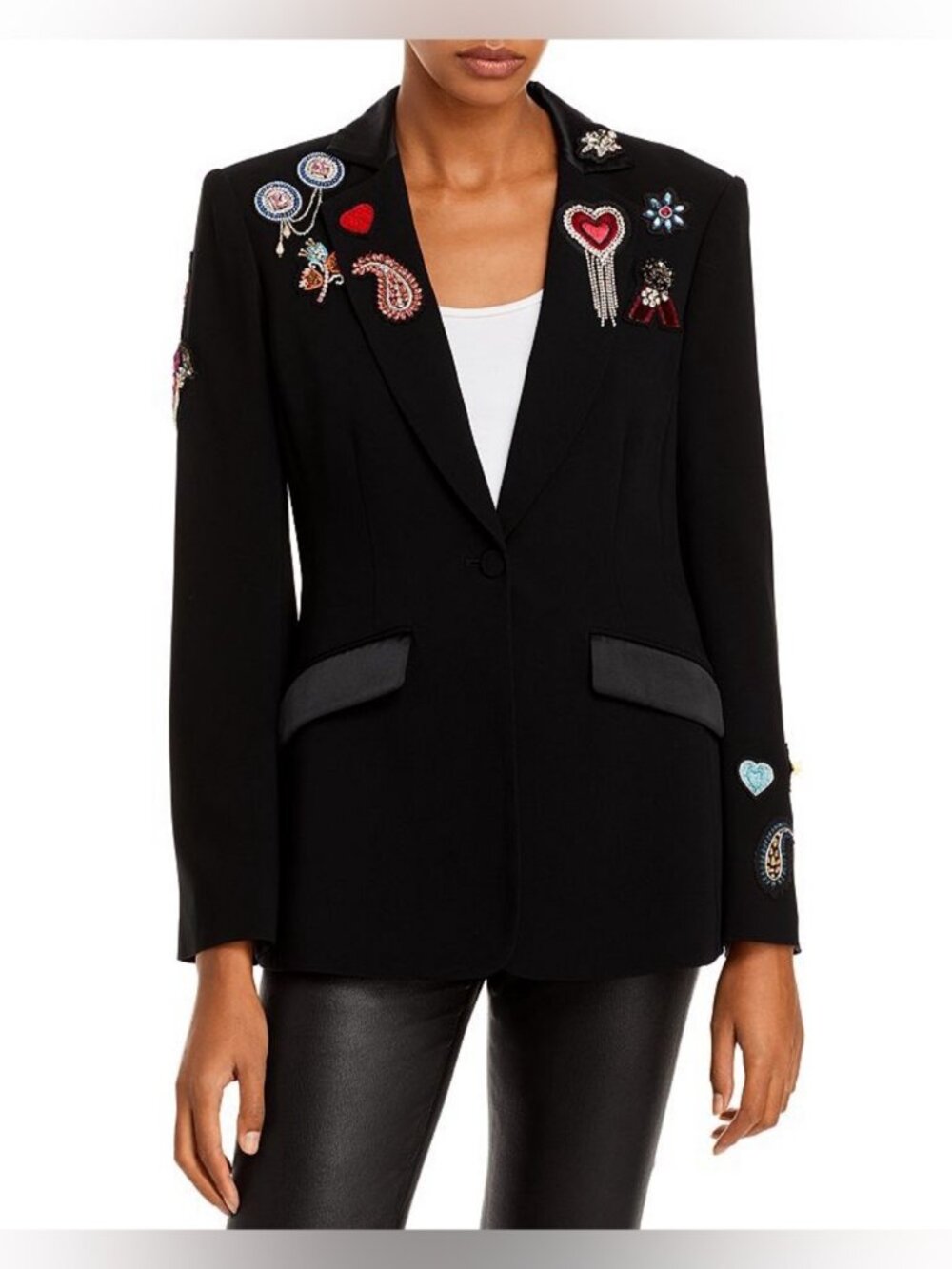 Womens Cinq a Sept Cheyenne Black (Item- 6) Rhinestone Beaded Jeweled Blazer 6